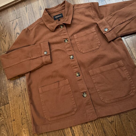 Quince Women's Comfort Stretch Brown Rust Chore Jacket SZ L Organic Cotton NWOT - Picture 2 of 12